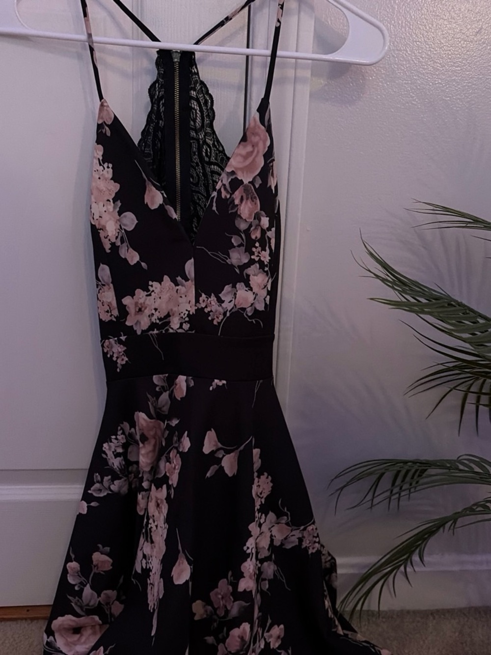 Macy's Black Mini Dress with Blush Floral Print